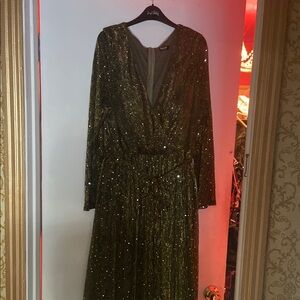 SHEIN Black Sequin Wrap Gown